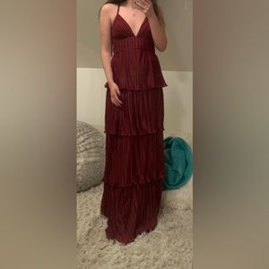 Trendy, layered, ruffled, Maroon prom dress